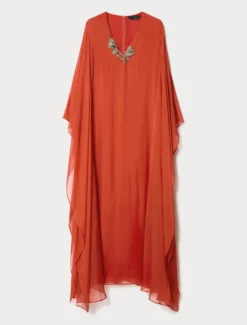 Abito caftano in chiffon di seta - RUGGINE