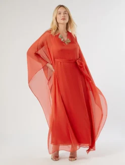 Abito caftano in chiffon di seta - RUGGINE