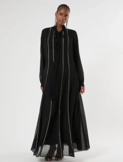 Abito chemisier con strass - NERO