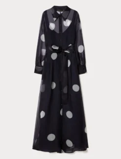 Abito chemisier in organza di seta - BLU MARINO