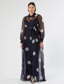 Abito chemisier in organza di seta - BLU MARINO