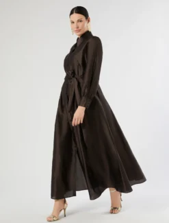 Abito chemisier in organza di seta - MARRONE SCURO