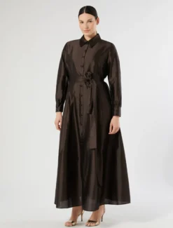 Abito chemisier in organza di seta - MARRONE SCURO