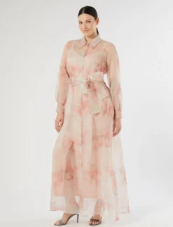 Abito chemisier in organza di seta - ROSA