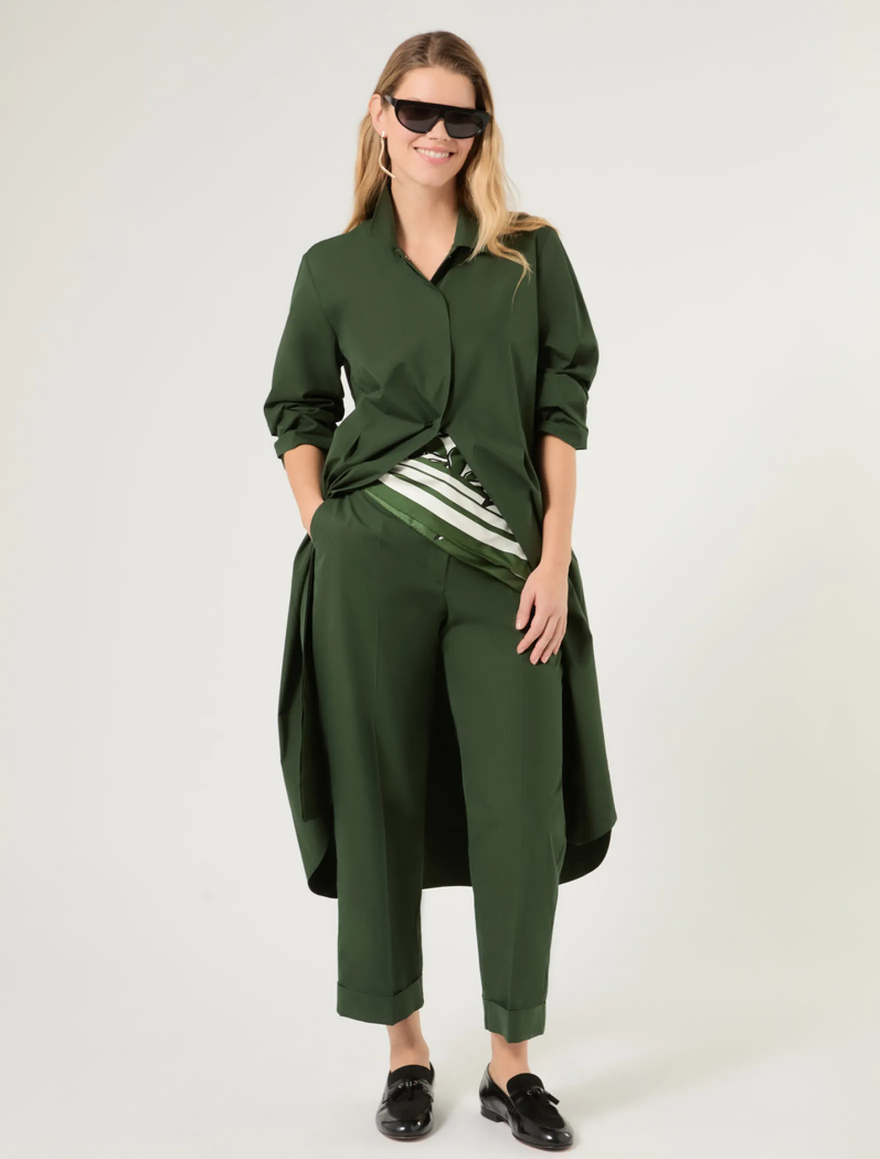 Abito chemisier in tela di cotone - VERDE SCURO
