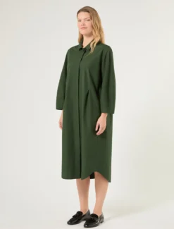 Abito chemisier in tela di cotone - VERDE SCURO