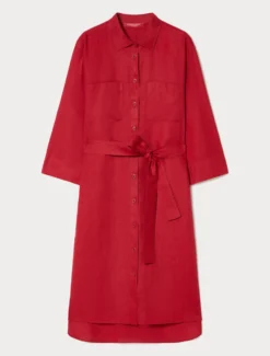 Abito chemisier in tela di lino - ROSSO