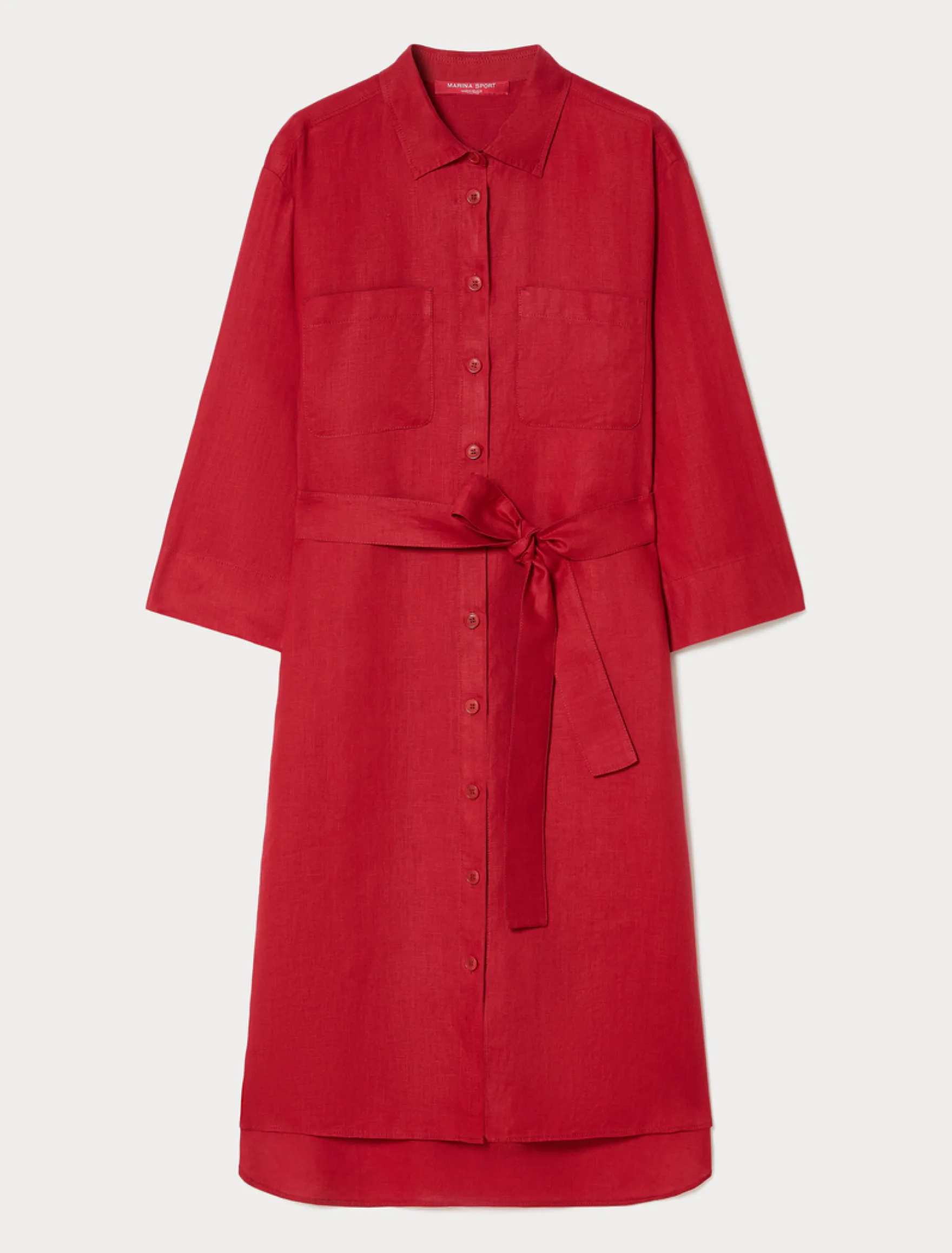 Abito chemisier in tela di lino - ROSSO