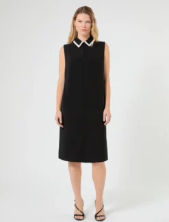Abito in cady con intarsio - NERO