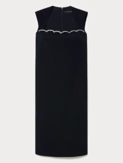 Abito in cady con ricamo - BLU NOTTE