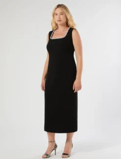 Abito in cady con ricamo - NERO