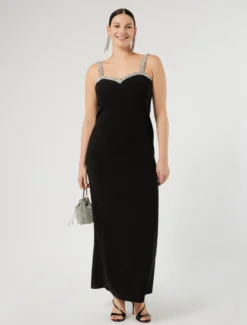 Abito in cady con ricamo - NERO