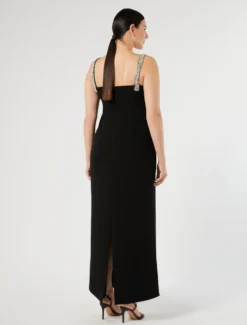 Abito in cady con ricamo - NERO