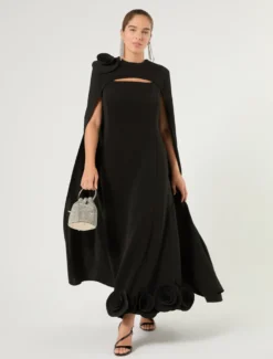 Abito in cady con rose - NERO