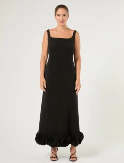 Abito in cady con rose - NERO
