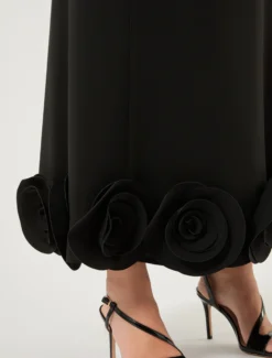 Abito in cady con rose - NERO