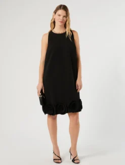 Abito in cady con rose - NERO