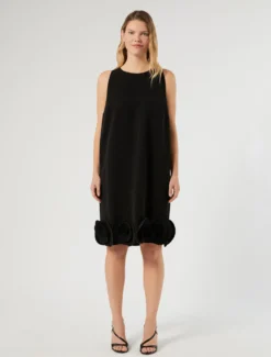 Abito in cady con rose - NERO