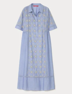 Abito in chambray con ricamo - AZZURRO