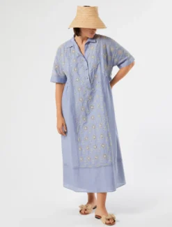 Abito in chambray con ricamo - AZZURRO