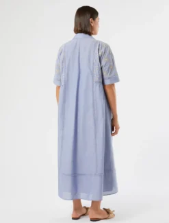 Abito in chambray con ricamo - AZZURRO