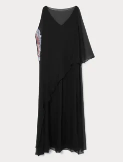 Abito in chiffon di pura seta - NERO
