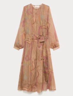 Abito in chiffon di seta - CAMMELLO