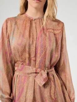 Abito in chiffon di seta - CAMMELLO