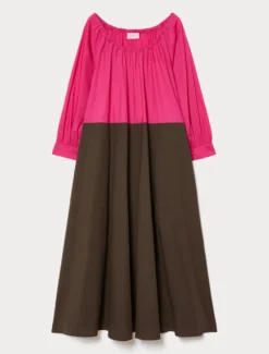 Abito in cotone a balze - FUXIA