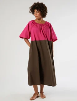 Abito in cotone a balze - FUXIA