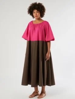 Abito in cotone a balze - FUXIA