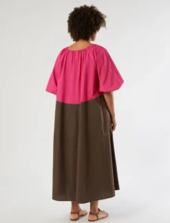 Abito in cotone a balze - FUXIA