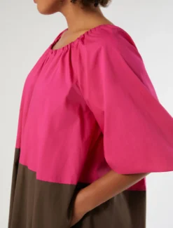 Abito in cotone a balze - FUXIA
