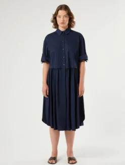 Abito in cotone e nylon stretch - BLU MARINO