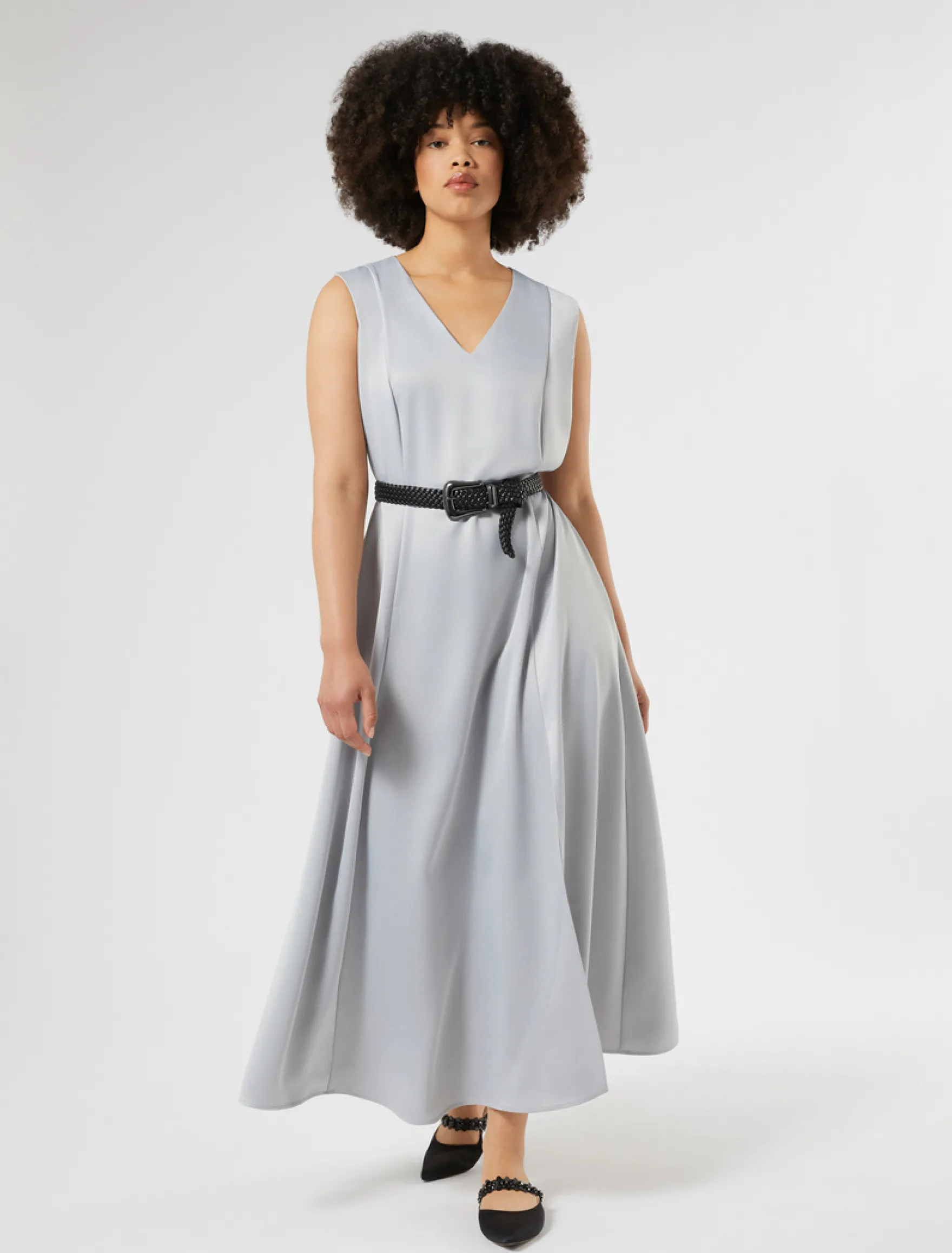 Abito in crêpe envers satin - GRIGIO PERLA