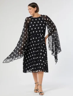 Abito in georgette a pois - BLU MARINO
