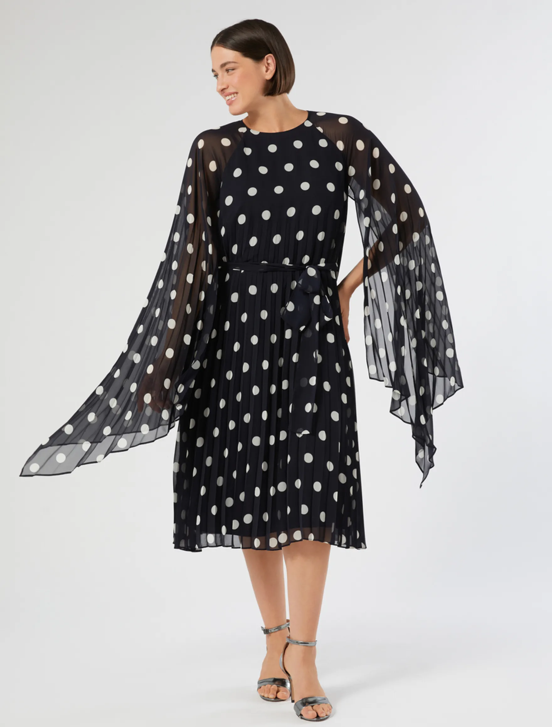 Abito in georgette a pois - BLU MARINO