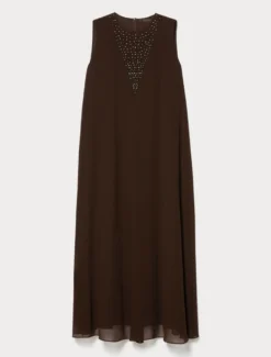 Abito in georgette con ricamo - MARRONE SCURO