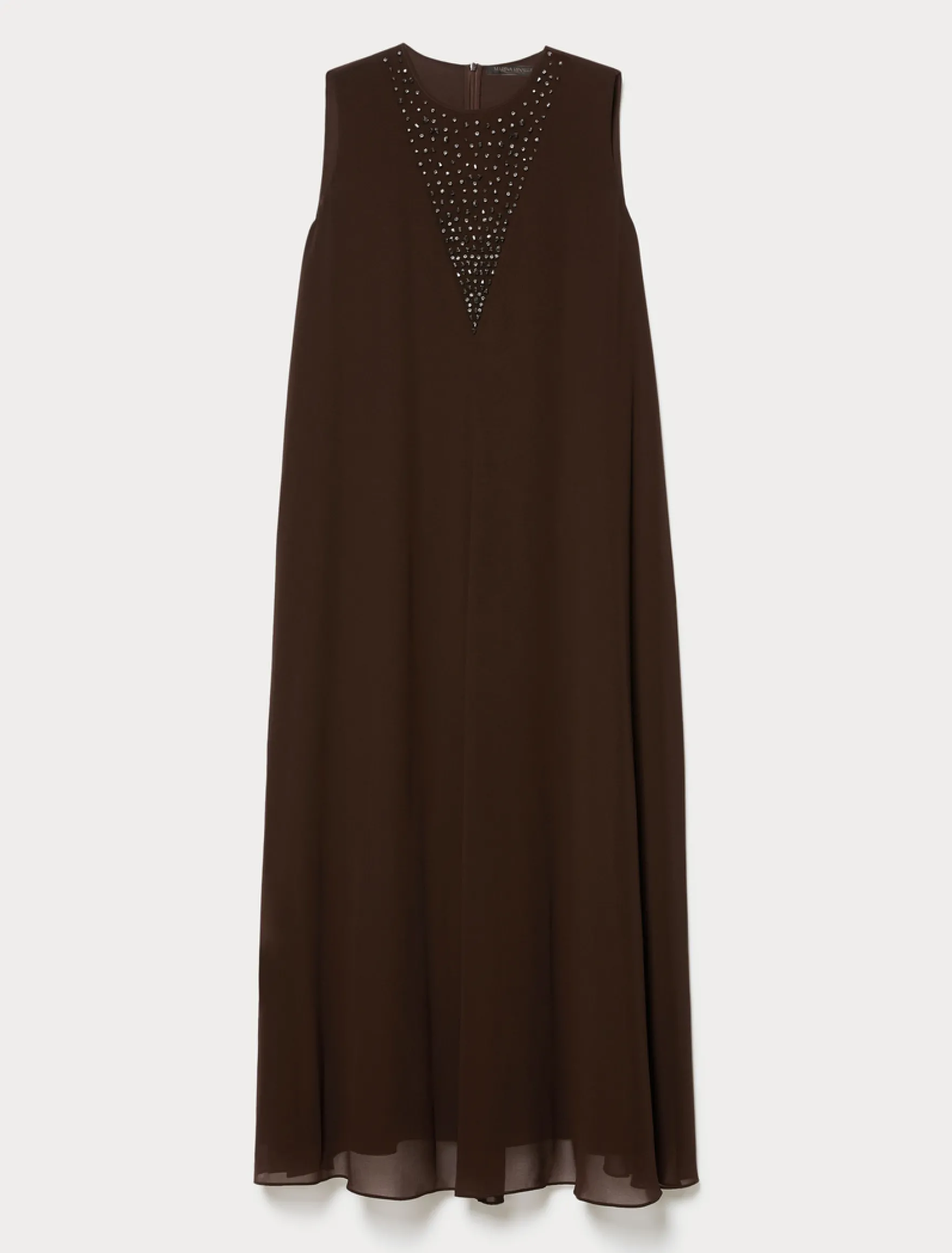 Abito in georgette con ricamo - MARRONE SCURO