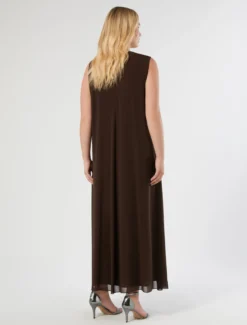 Abito in georgette con ricamo - MARRONE SCURO