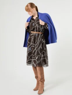Abito in georgette con stampa - CIOCCOLATO
