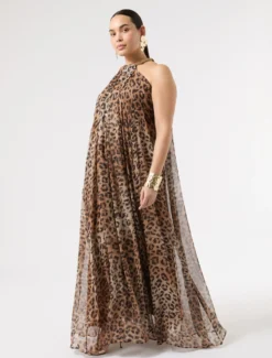 Abito in georgette di seta - MARRONE