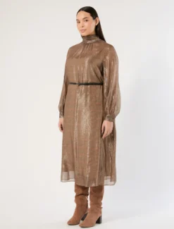 Abito in georgette di seta - ORO CAMMELLO