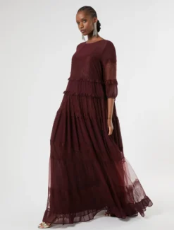 Abito in georgette e pizzo - ROSSO VIOLA