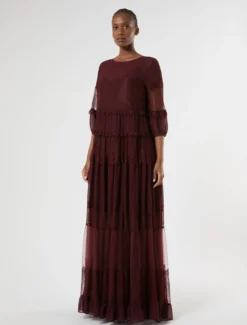 Abito in georgette e pizzo - ROSSO VIOLA