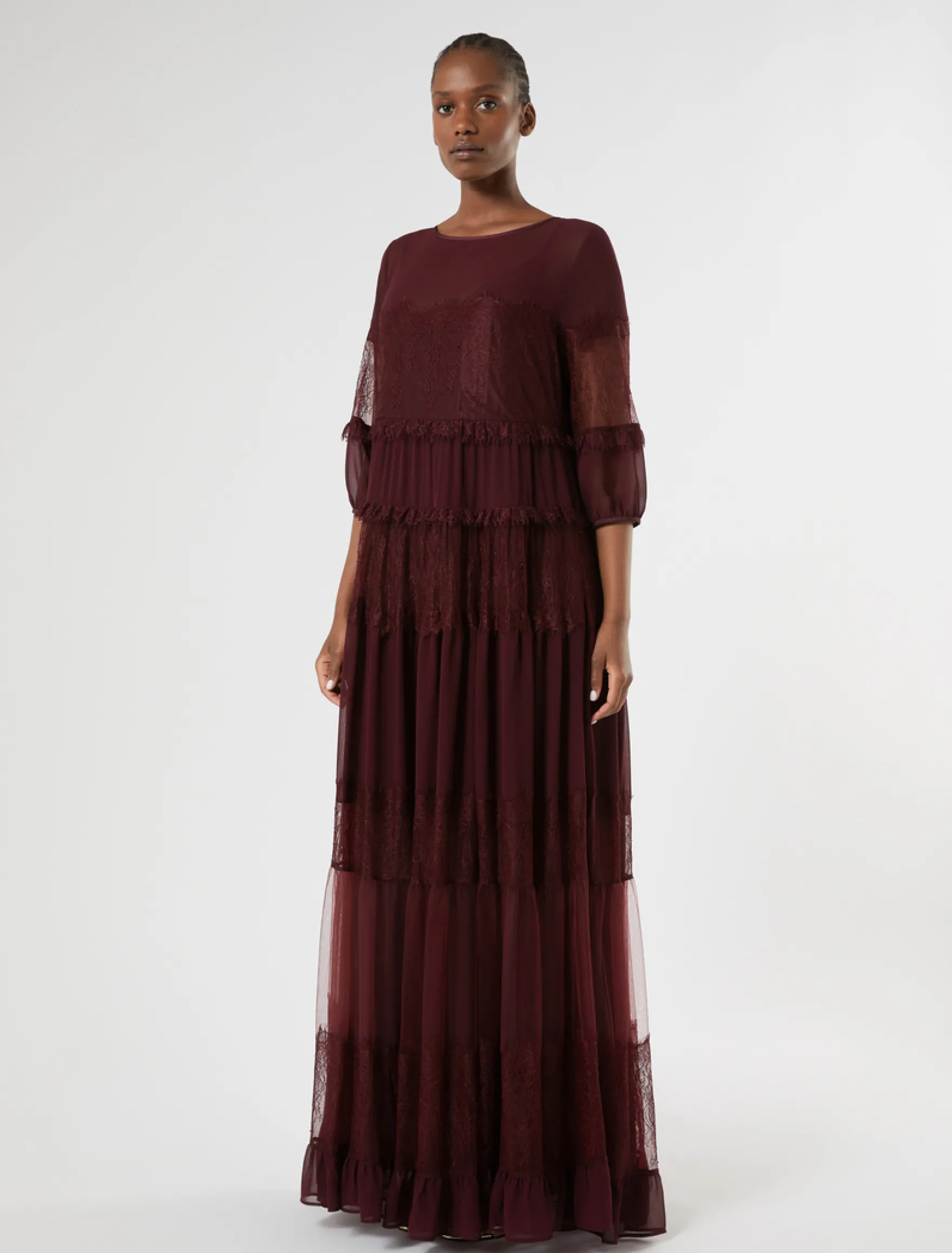 Abito in georgette e pizzo - ROSSO VIOLA