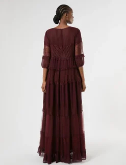 Abito in georgette e pizzo - ROSSO VIOLA