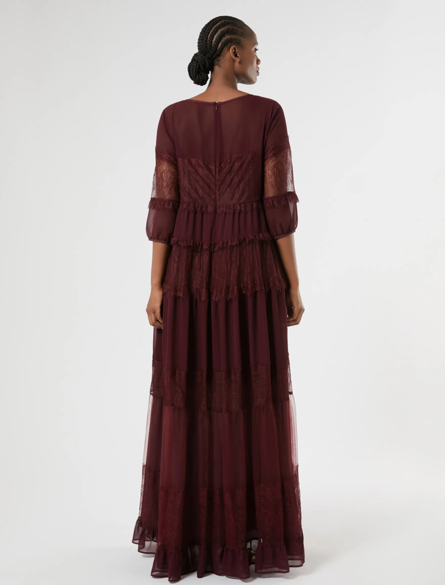 Abito in georgette e pizzo - ROSSO VIOLA