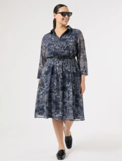 Abito in georgette stampato - BLU CINA