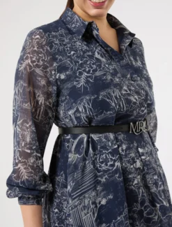 Abito in georgette stampato - BLU CINA